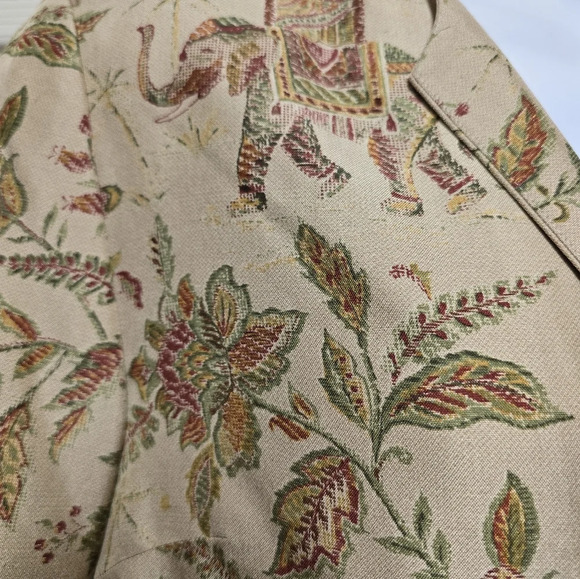 Vtg Talbots Jacket Beige Green Pure Silk Elephant Floral Asian Indian Split Sz10 - Picture 6 of 12